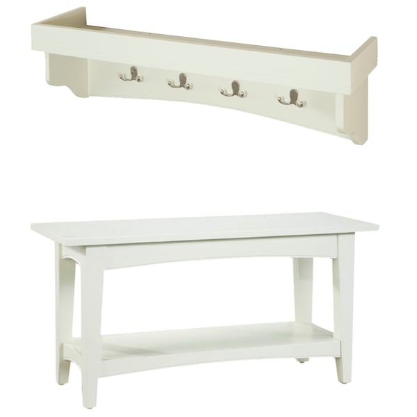 Alaterre Furniture Shaker Cottage Tray Shelf Coat Hook with Bench Set, Ivory ASCA0309IV - main